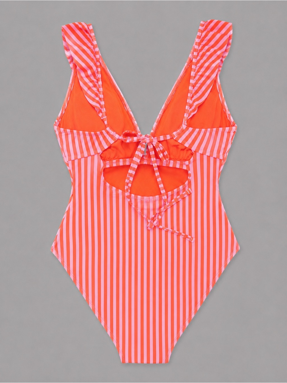Ellen Tracy Women’s Size 14 Orange Pink Striped Ruffle One Piece Swimsuit - Picture 4 of 5